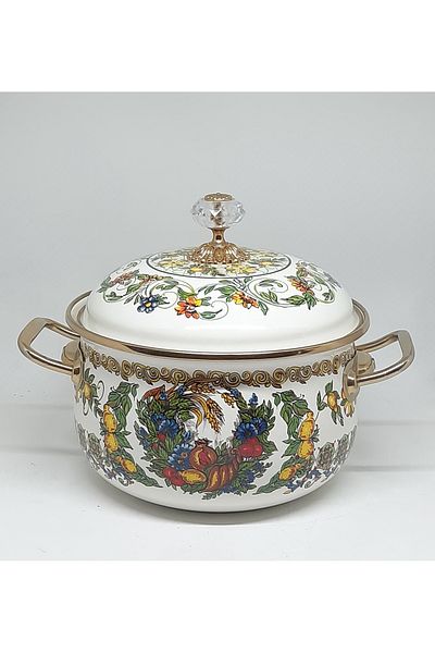 Avşar Enamel Evi̇m 20 cm 2750 ml Enameled Pot with Fruit Decoration
