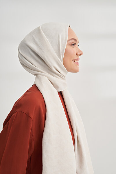 ARMANDA Cotton Monogram Geometric Pattern Shawl - Cream