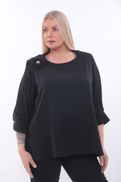 KİFAYET Bluză Jesika cu mâneci și broșă din șifon plisat (R) (B102)