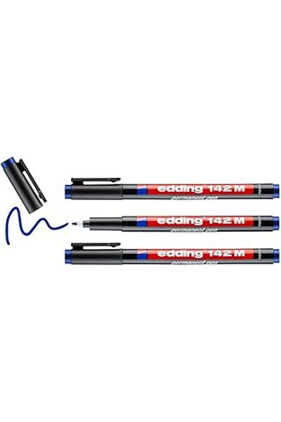 Mu Art Edding, 142 m Permanent Marker, Acetate Pen, Blue, Set of 3, 1 mm Round Tip