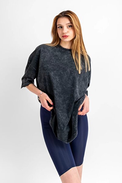 Sekizbiraltı Πλυμένο Μαύρο Basic Oversize Unisex Tshirt