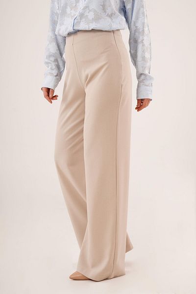Hipo Trend Wide Leg Side Zipper Cream Fabric Trousers