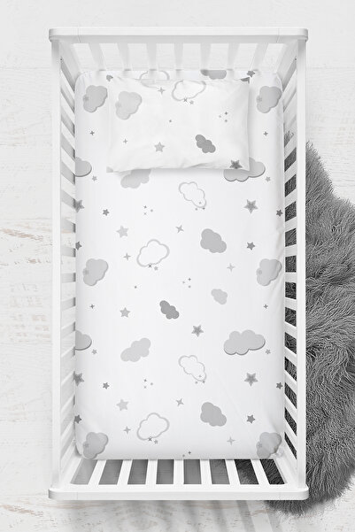 Wheeppo طقم ملاءات مسطحة قطن 100% - رمادي كلاود - 100x150+35x45