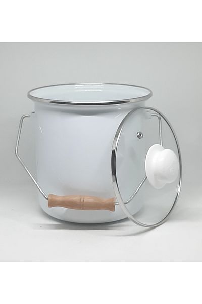 Avşar Enamel Evi̇m 18 cm 3 Liter White Enamel Copper Cereal Flour Bucket