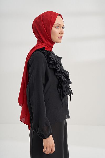 ARMANDA Cotton Monogram Geometric Pattern Shawl - Red