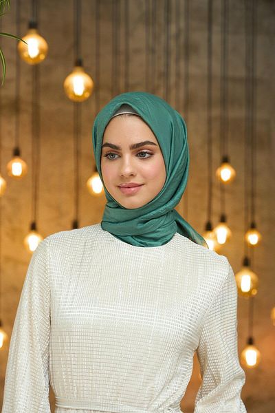 İpekhan Eșarfă de mătase Voile cu model uni verde pin - 10100-31