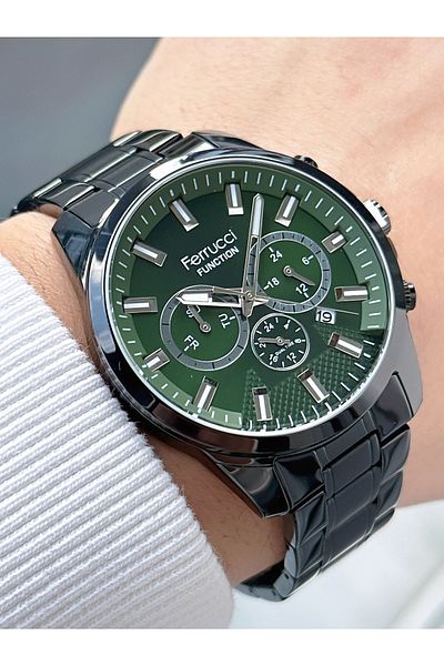 Ferrucci Function Function Black Color 3 Atm Waterproof Steel Cord Men's Wristwatch