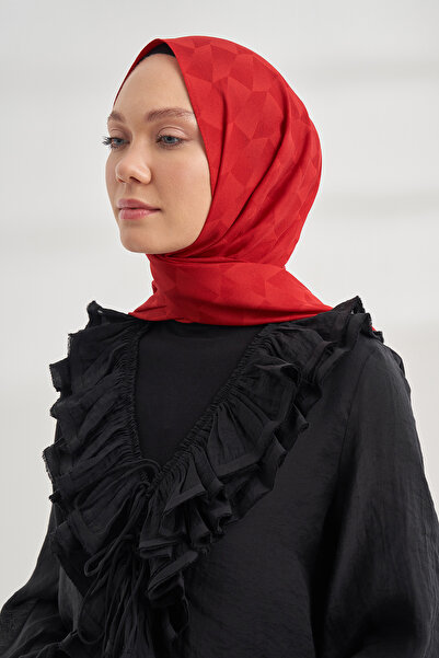 ARMANDA Cotton Monogram Geometric Pattern Shawl - Red