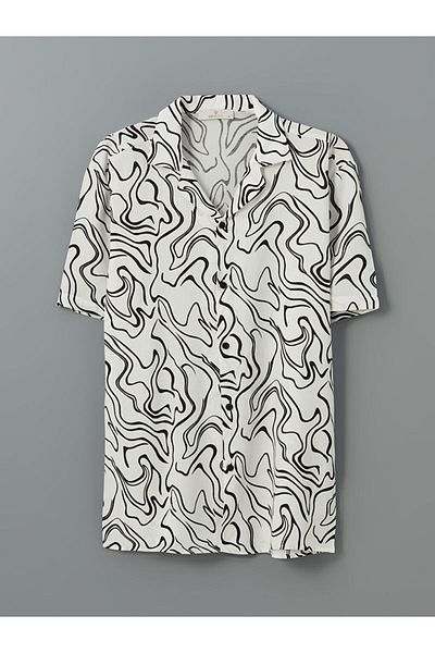 LC Waikiki Natuvera White Regular Fit Short Sleeve Patterned Viscose Men's Shirt