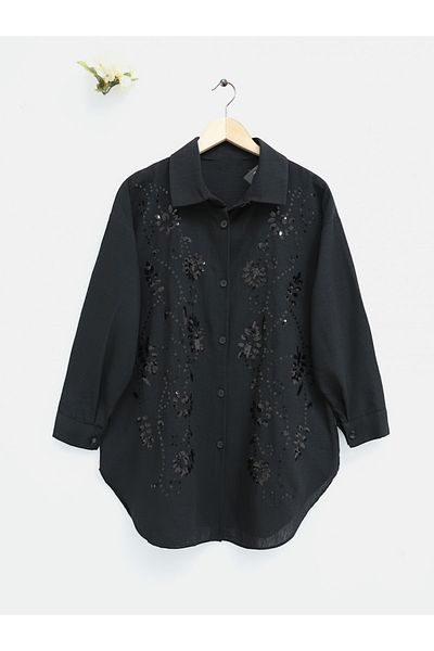 Modamorfo Sequin Front And Embroidered Linen Tunic
