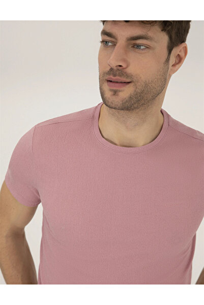 Pierre Cardin Ανδρικό μπλουζάκι με λεπτή εφαρμογή με υφή Crew Neck-Dried Rose