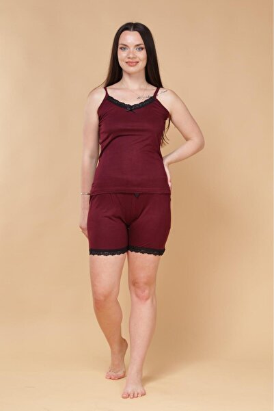 Elit Жіночий літній піжамний комплект з шортами на бретельках та мереживним к...