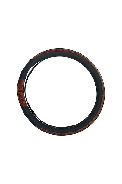 Generic Universal Leather Steering Wheel Cover – Black & Wood Grain, Anti-Slip, 35-40cm, Comfortable Grip