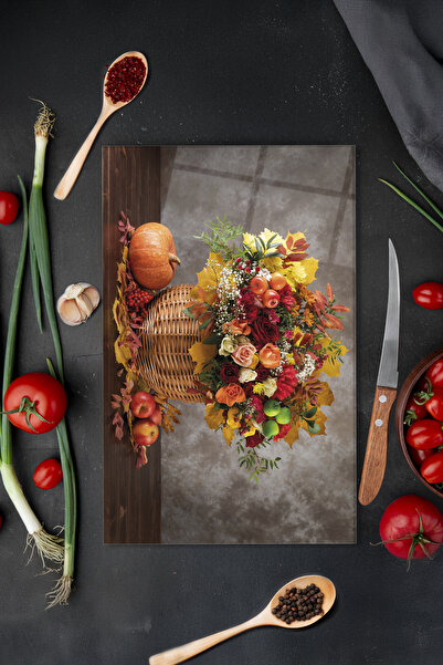 Vitrovelo Autumn Floral Glass Cutting Board, Heat-Resistant, Scratch-Resistan...