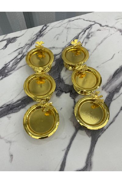 eryahome 6 Macaron Holder with Golden Butterfly, Metal Sugar Bowl - Turkish Delight, Tea & Coffee Side Presentation Bowl