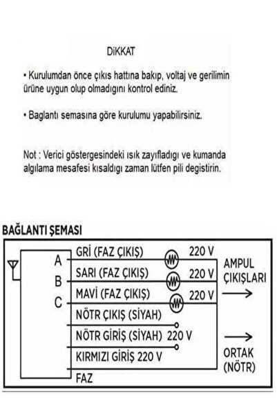 Cata Ct-9154 4'lü Avize Kumandası Kontaktörlü 4x1000W Kontaktörsüz 4x100W