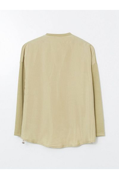 LC Waikiki Lcw Modest Green Crew Neck Oversize Women's Sweatshirt Tunic