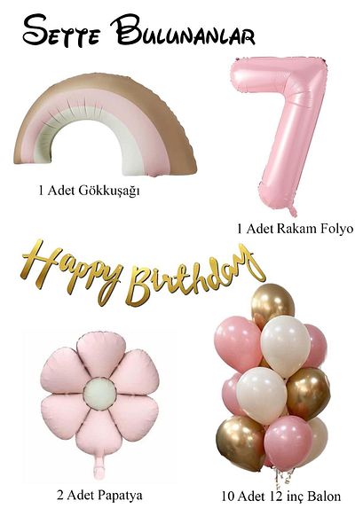 Patladı Gitti Retro 7 Year Old Daisy Themed Baby Girl Concept Birthday Set