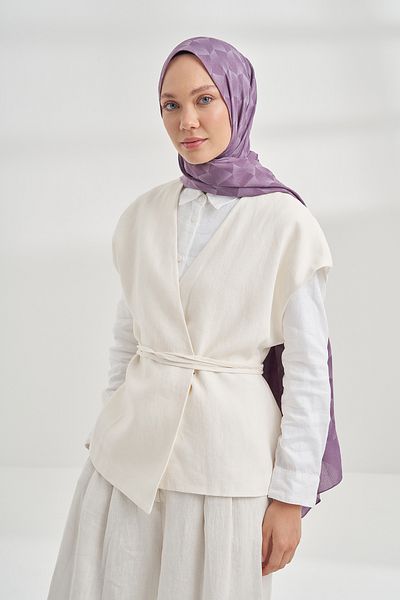 ARMANDA Cotton Monogram Geometric Pattern Shawl - Lilac
