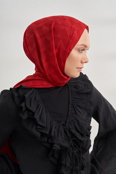 ARMANDA Cotton Monogram Geometric Pattern Shawl - Red