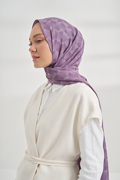 ARMANDA Cotton Monogram Geometric Pattern Shawl - Lilac