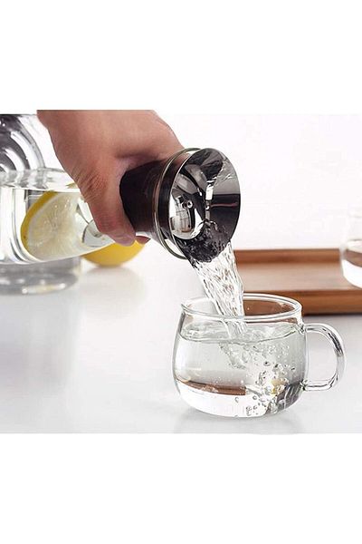AKDC Glass Carafe 1600ml, Borosilicate with Stainless Steel Filter Lid, for Juice, Wine, Iced Tea