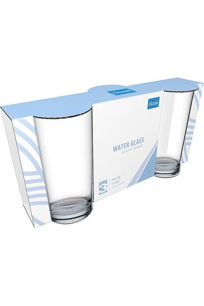 Ocean Fin Line Hi Ball Glass, 280 ml, Set of 3:High Ball Tumbler, Long Drink, Collins, Water, Juice.