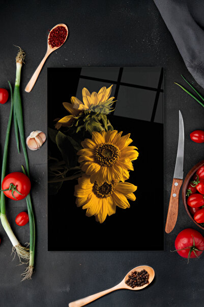 Vitrovelo لوح تقطيع زجاجي على شكل عباد الشمس باللون الأصفر، لوح تقطيع عرض تقد...