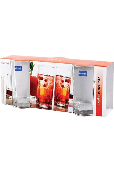 Ocean Victoria High Ball Glasses, Set of 3, Clear, 295 ml: Mocktail, Beverage, Water, Juice.