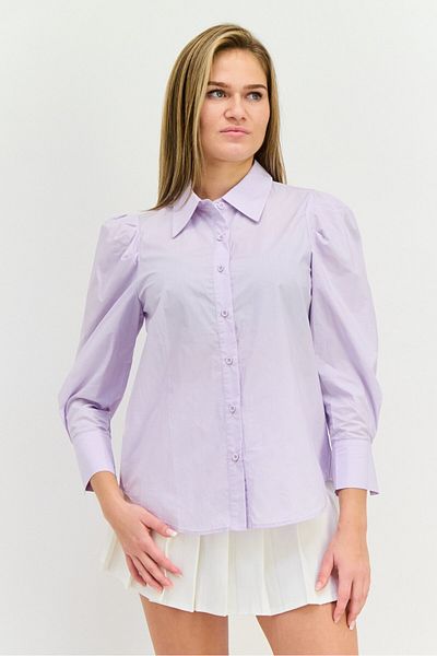 Steve Madden Women Pointed Collar Plain Long Sleeve Shirts, Light Purple