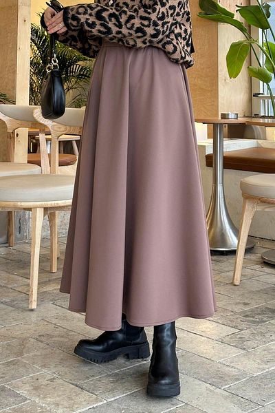 lamelif.com Flared Skirt - Scuba Fabric και απαλό καφέ