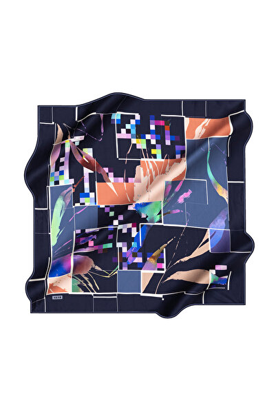 Aker Geometrik Desenli İpek Krep Saten Eşarp