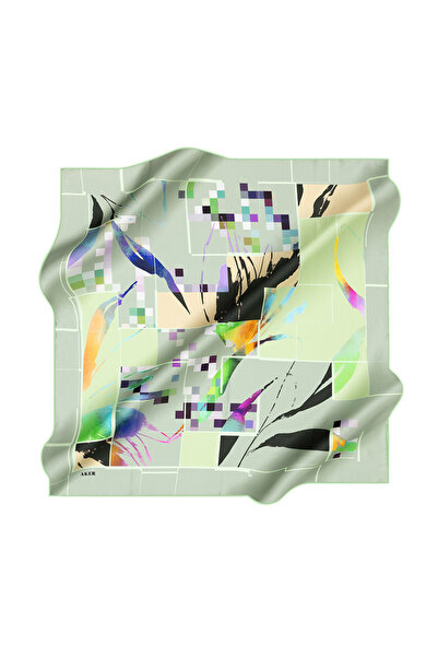 Aker Geometrik Desenli İpek Krep Saten Eşarp