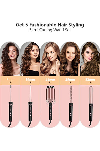 Sunhome 5-IN-1 Hair Curler Iron, Professional Curling Wand Set