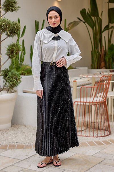 LOCCO Women's Stone Pleated Skirt Black