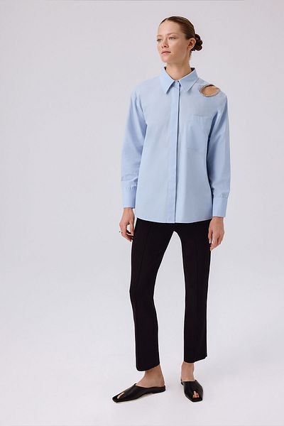 Triko Mısırlı Cămașă de damă oversize cu broderie de piatră albastru deschis