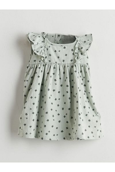 LC Waikiki Green Crew Neck Floral Baby Girl Dress
