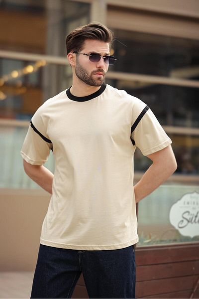 Madmext Ανδρικό μπλουζάκι Beige Crew Neck Regular Fit E7126