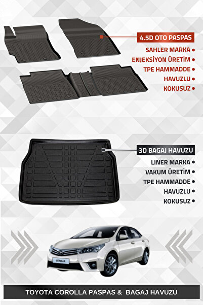 Sahler Toyota Corolla 2013-2018 Uyumlu 4.5d Premium Havuzlu Paspas Ve Liner M...