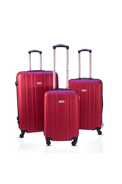 ASFAR 3-piece Hard Trolley Luggage Set With Combination Lock, 360° Wheels 20/24/28-burgundy