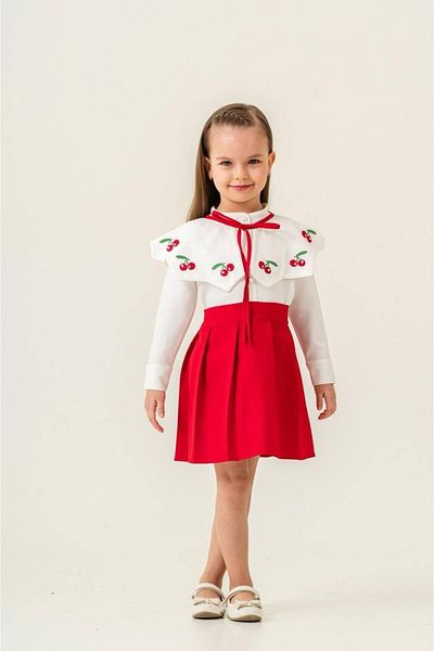JELİBOOM Girl's Cherry Embroidered Skirt Suit
