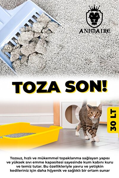 Animaire Aktif Karbonlu Topaklanan Kokusuz %100 Doğal Killi Yeni Nesil Kedi Kumu 30 Lt