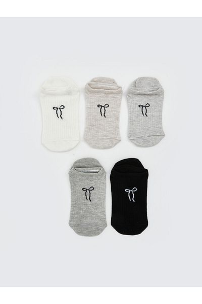 LC Waikiki Ecru Ribbon Printed Women's Sneaker Socks 5 Pack