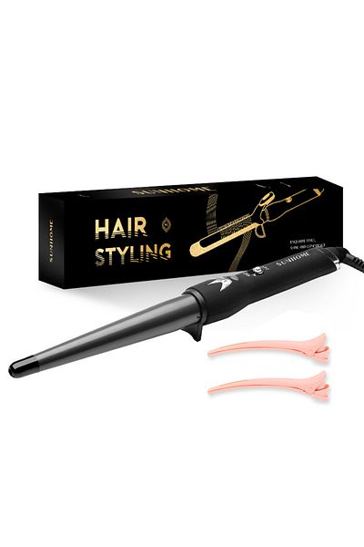 Sunhome Tapered Curling Wand，25mm Professional Ceramic Hair Curling Wand，Instant Heat Hair Curler