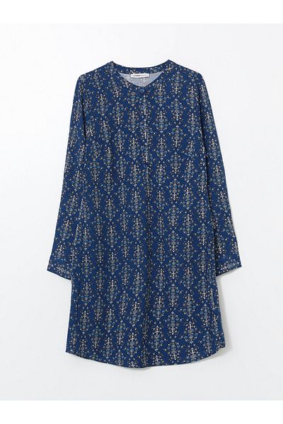 LC Waikiki Lcw Grace Navy Blue Preacher Collar Patterned Women's Tunic