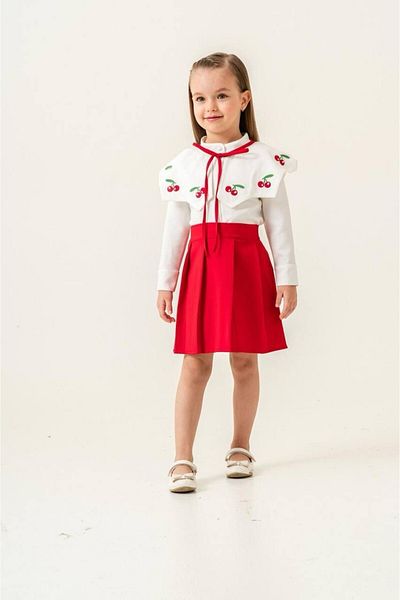 JELİBOOM Girl's Cherry Embroidered Skirt Suit