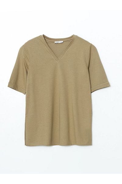 LC Waikiki Lcw Grace Khaki V-Neck Women's T-Shirt