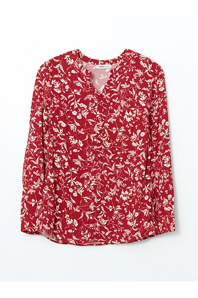 LC Waikiki Lcw Grace Burgundy Women's Blouse with Runaway Collar and Flowers