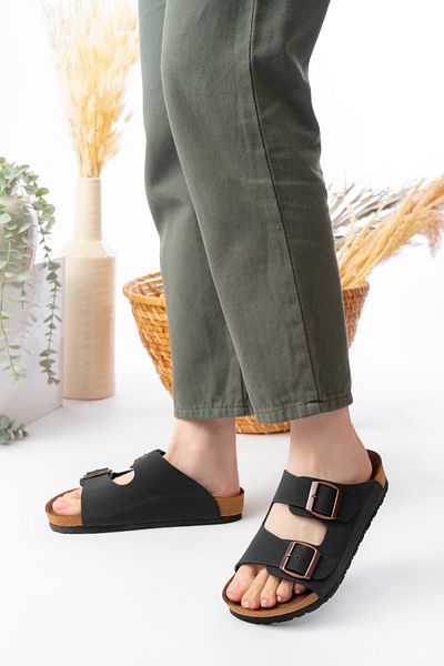 SİLİYA Sly Unisex Orthopedic Sole Slippers Double Banded Buckle Casual & Out Slippers