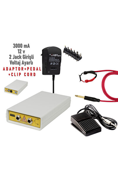 XLINETATTOO VOLTAJ AYARLI ÇİFT JAKLI ADAPTÖR + PEDAL + CLIP CORD SET